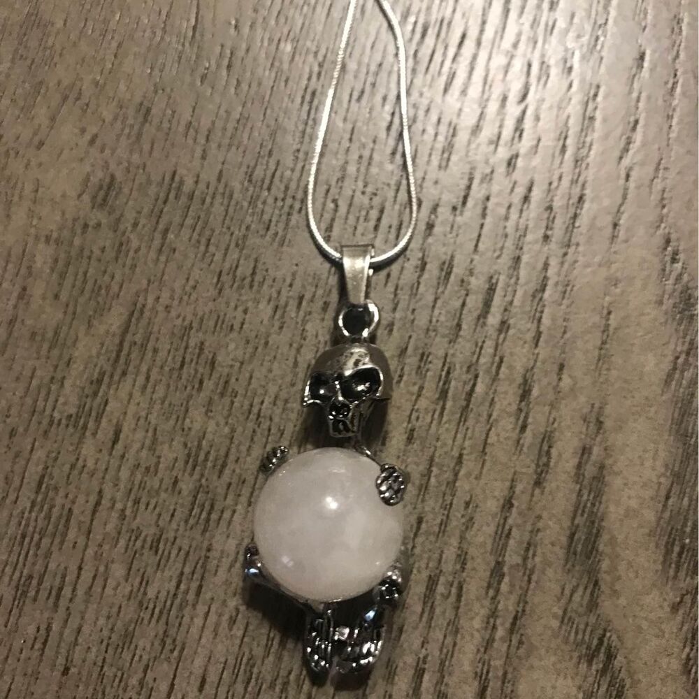 Skeleton necklace with rose quartz crystal gemstone  22” 925 silver snake chain